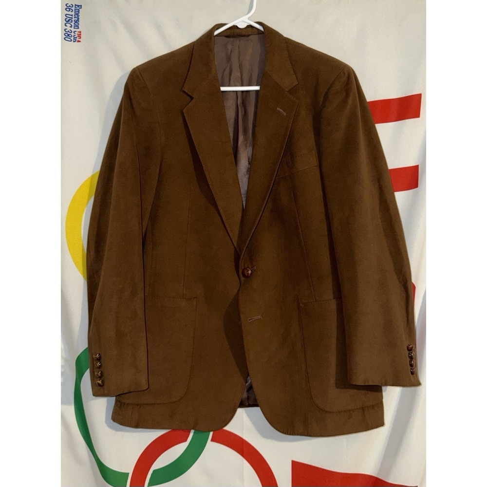 Vintage Saks Fifth Avenue Aqua Suede Blazer Sport Coat Mens 48 Brown Aquascutum